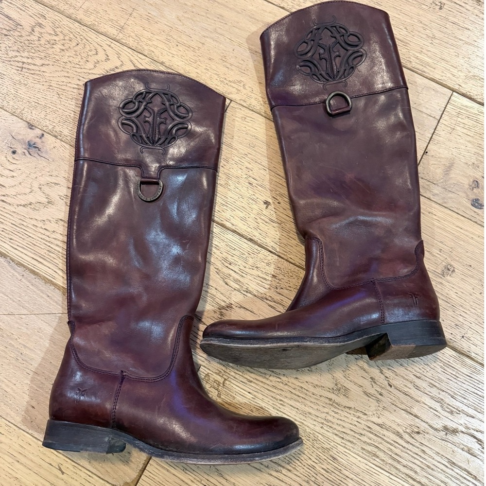 Frye Melissa Tall Riding Boots Burgundy Leather Womens 7 B‎ 76435